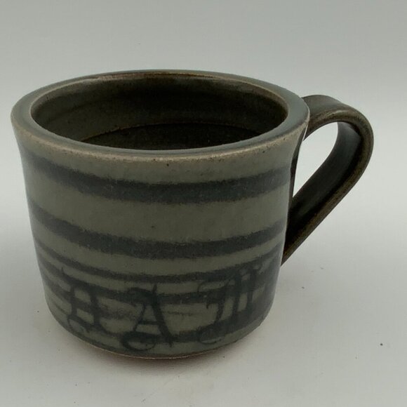 Rafe Bouchard Pottery Large Clay Swirl " DAMN " Mug Peony Flower Design Bottom - Picture 8 of 9
